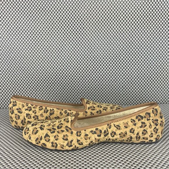 UGG Alloway Studded Ballet Flat Shoes 5 Brown Animal Print Leather Sheepskin - Picture 4 of 12